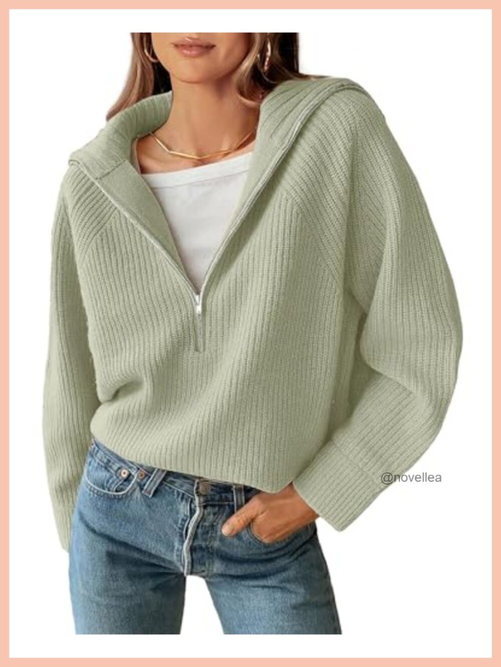 Rib Knit V Neck Quarter Zip Pullover Sweater Relaxed Fit
